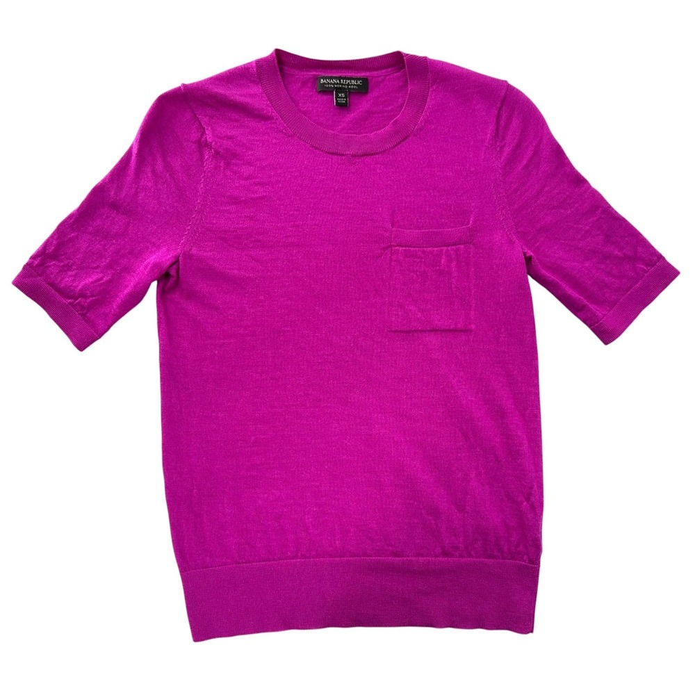 Banana Republic Merino Wool Sweater Short Sleeve Violet Purple Crewneck Size XS